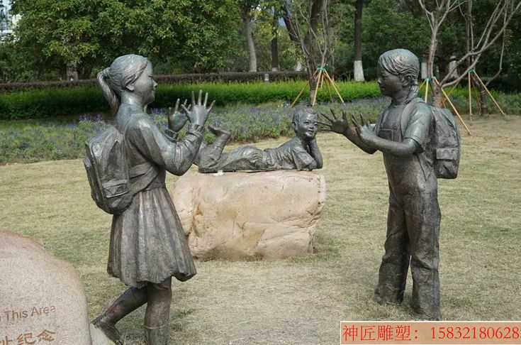儿童拍手人物铜雕塑